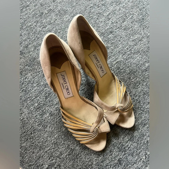 Jimmy Choo Suede Peep Toe Heels, size 35.5 - Picture 2 of 8
